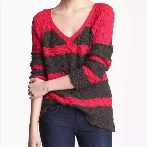 NWOT Free People Pink and Gray Songbird Striped Sweater Size Medium - Picture 1 of 14